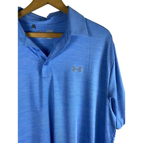 Under Armour XL Polo Shirt Crystal Lake Blue Knit Loose Fit Mens Short Sleeve - Picture 3 of 5